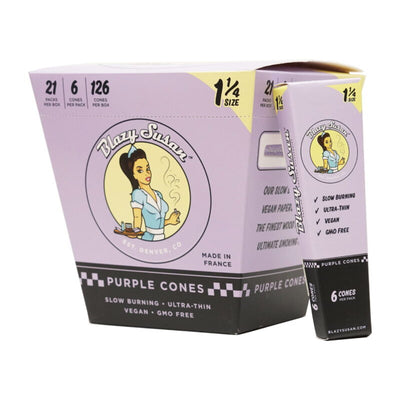 Blazy Susan Purple 1-1/4" Pre Rolled Cones | Full Box
