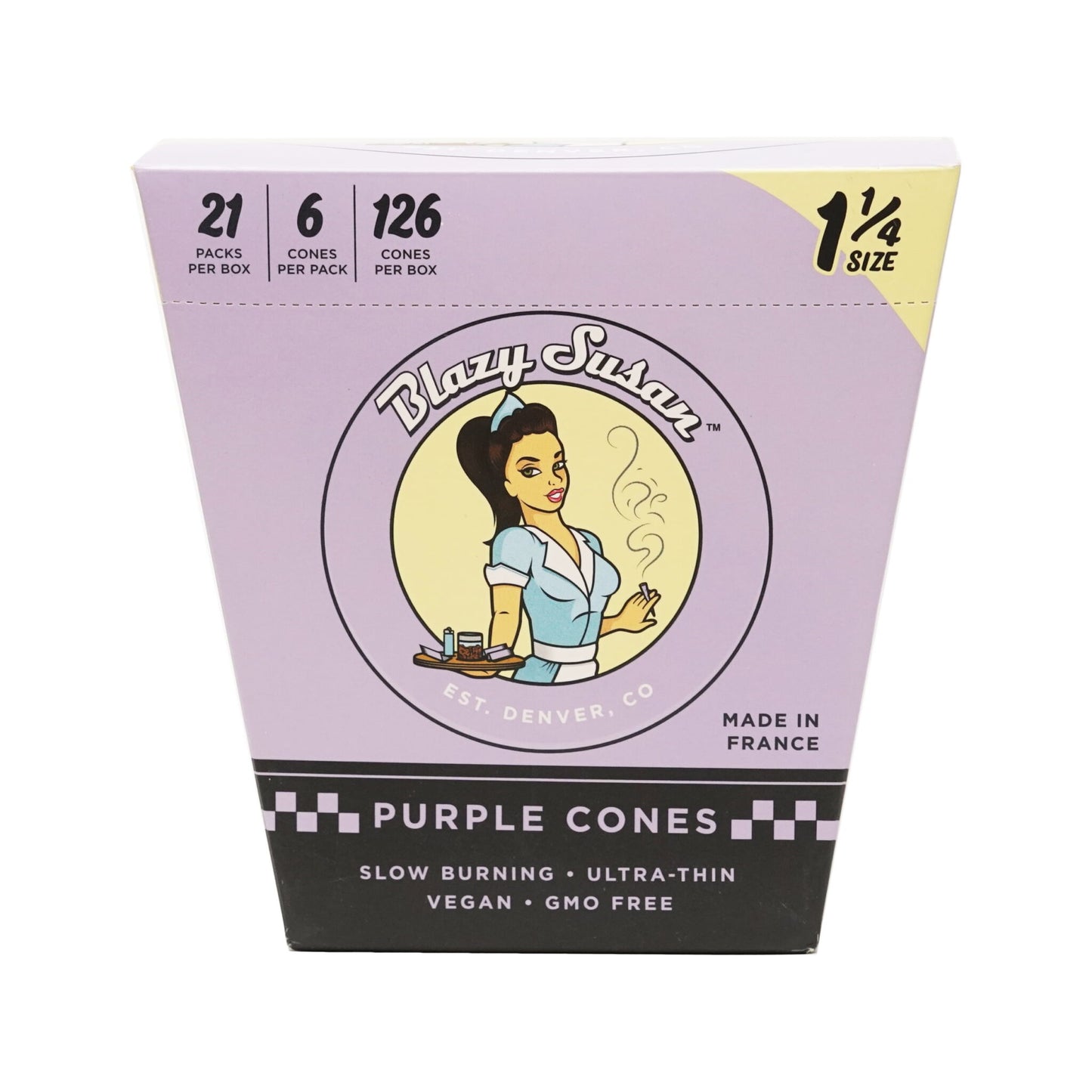 Blazy Susan Purple 1-1/4" Pre Rolled Cones | Full Box