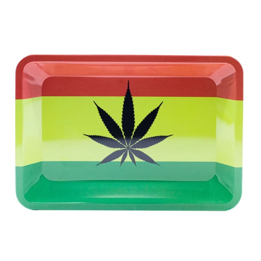 420 Design Metal Tray (Small) rasta flag with leaf