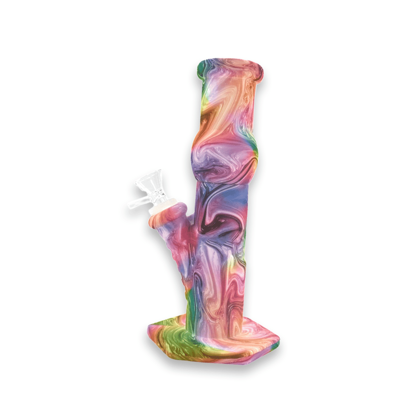Durable Silicone 9" Straight Tube Bong with Glass Bowl - Swirl Design