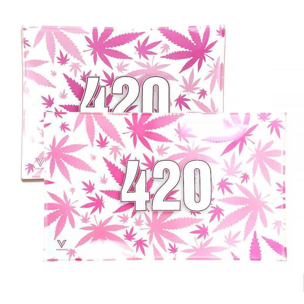 The V Syndicate 420- Glass Rolling Tray (Small) pink