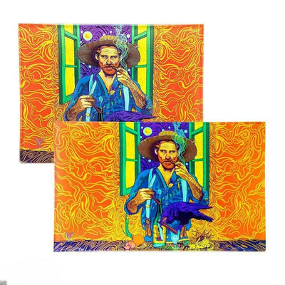 V SYNDICATE Van Gogh Inspired Glass Rolling Tray - Portable and Artistic