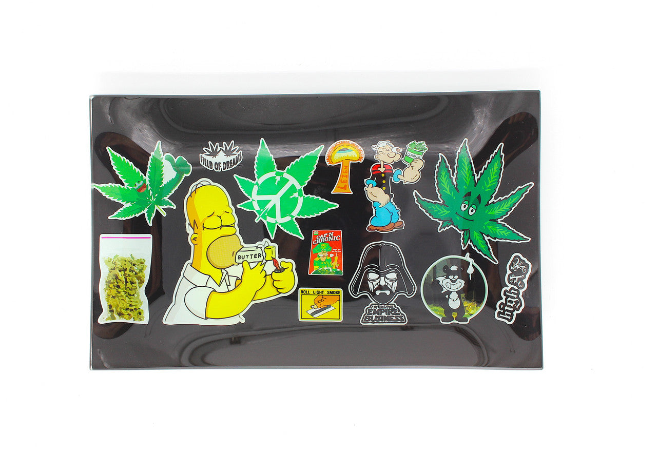 KANDY GLASS SHATTER RESISTANT ROLLING TRAY LARGE Characters/Leaf
