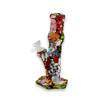 Durable Silicone 9" Straight Tube Bong with Glass Bowl - Cartoon Design