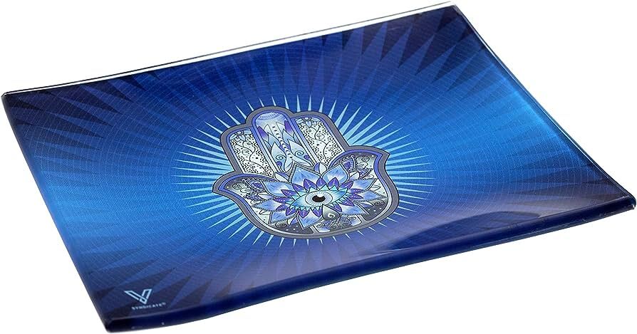 Hamsa Blue Glass Rolling Tray 