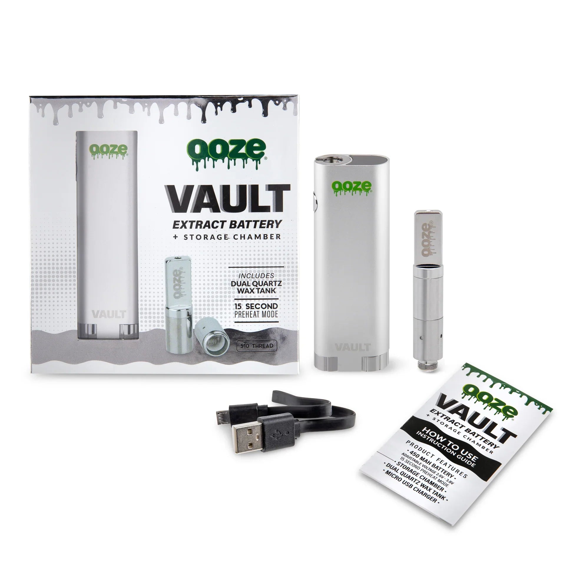 Ooze Vault Portable Vaporizer Battery Stellar Silver